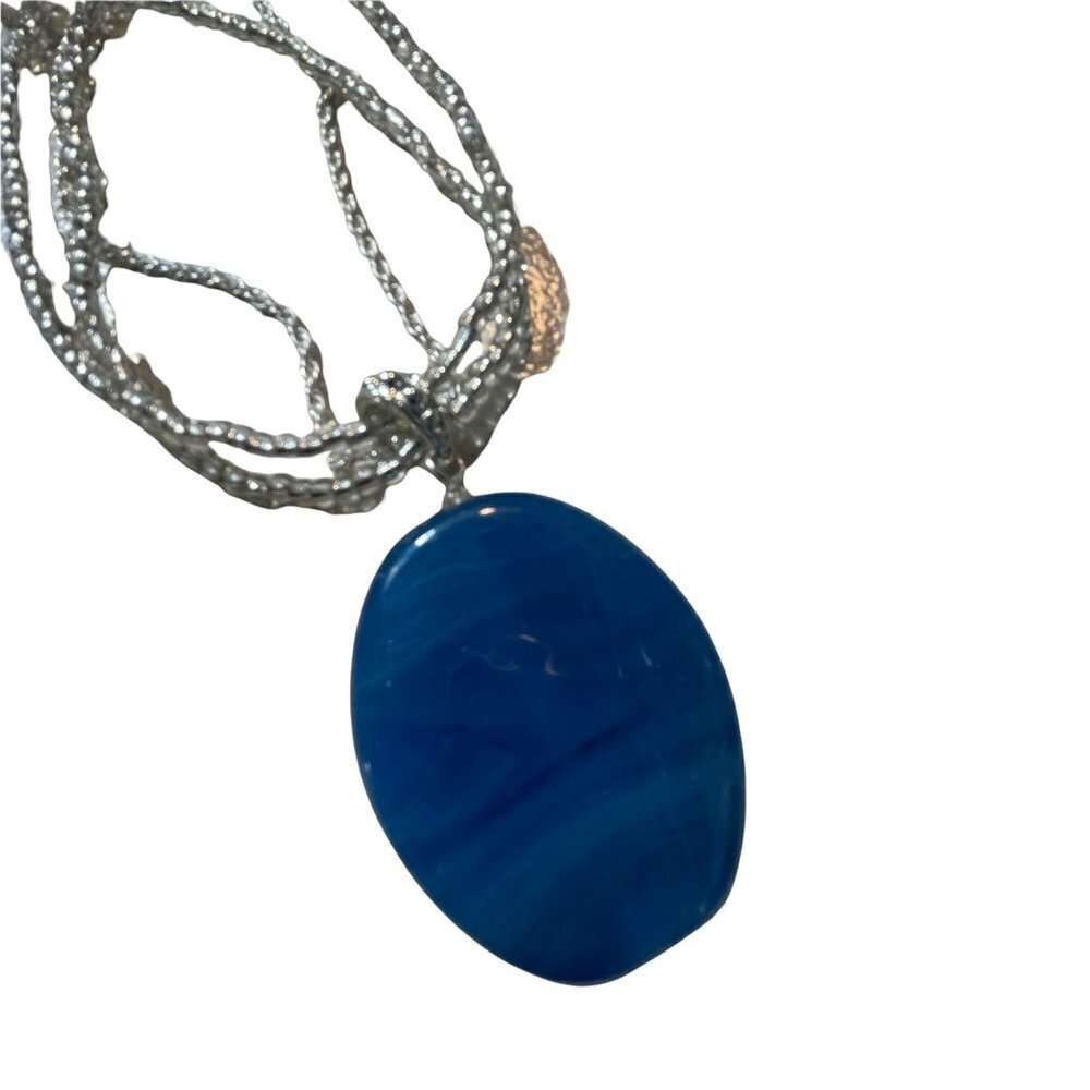 AVON Pendant Drop Necklace Womens Blue Silver Multi-Strand Bead